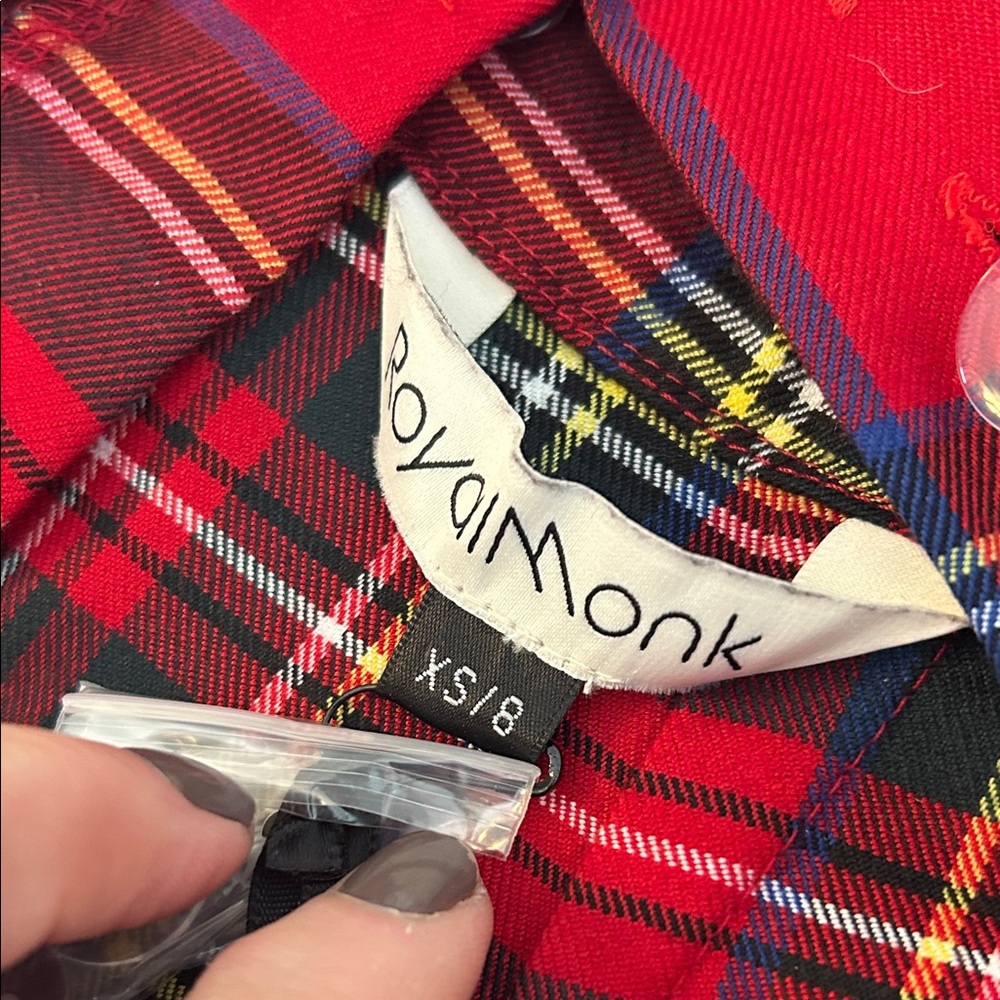 NEW Rare Stewart Tartan Red Plaid Overalls Jumpsuit XS Royal Monk Preppy Punk - Picture 9 of 16